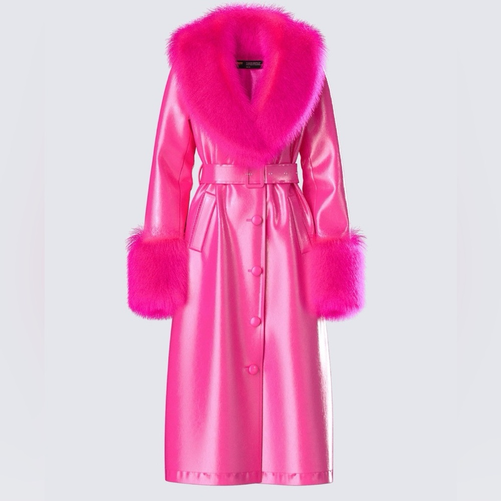 Willa Pink Vegan Fur Leather Coat